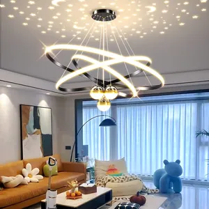 Çağdaş otel yatak odası oturma odası kapalı ışık dekorasyonu yüzeye monte yuvarlak Modern Led projeksiyon tavan lambası