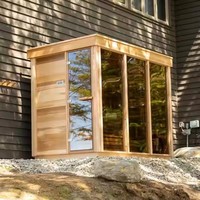 Uniconfort Sauna Luar Ruangan Kayu Cedar Tradisional untuk 4 Orang, Ruangan Kubus dengan Fungsi Uap Kering, Kayu Solid, Kompor Kayu, Eksterior Merah, Garansi 1 Tahun