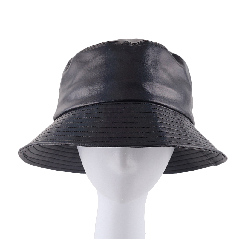 High Quality Black Leather Bucket Hats for Men Women