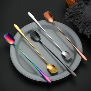 ช้อนสแตนเลส 304 ด้ามยาว หัวเหลี่ยม สำหรับค็อกเทล บาร์ น้ำแข็ง ทนทาน ดีไซน์ทันสมัย สีพื้น ช้อนของขวัญ - Product Image 4