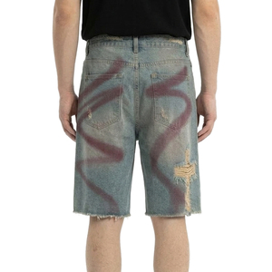 TOPSHOW Short Baggy Homme en Jean Brut Délavé Foncé Effet Vieilli et Déchiré, Style Vintage, Dessiné à <span class=keywords><strong>la</strong></span> Main, Idéal pour l'Été - Product Image 3