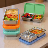 Boîte à lunch bento en acier inoxydable 304 à 2 compartiments, étanche, sans BPA, avec couvercle en silicone de qualité alimentaire, empilable, pour le camping