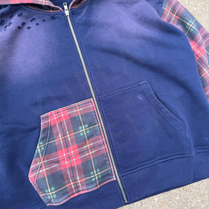 <span class=keywords><strong>Sudadera</strong></span> con Capucha Personalizada para <span class=keywords><strong>Hombre</strong></span>, 100% Algodón, Diseño a Cuadros, Bloques de Color, Estilo Vintage, Lavado Ácido, con Cremallera - Product Image 3