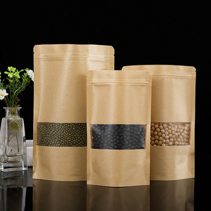 Logo White Brown Kraft Paper Bag Laminated Resealable Heat Sealing Bags to Pack Food Self Sealing Nut Stand up <b>Pouch</b> with Window - Product Image 4