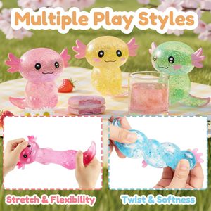 Glitter Axolotl <b>Squishy</b> Toy TPE Stretchy Stress Ball Soft Squeeze Sensory Fidget For Kids Adults Cute Easter Gift - Product Image 2