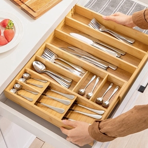 Extendable Bamboo <b>Kitchen</b> Utensil Organizer <b>Storage</b> <b>Box</b> with Knife Holder Bamboo Knife <b>Storage</b> <b>Box</b> - Product Image 5