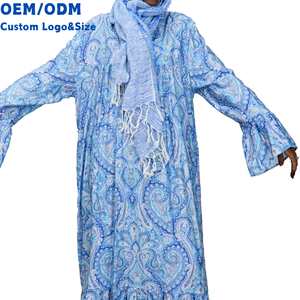 Selección del Editor: Abaya con Estampado Paisley Azul, Cuello con Muescas, Diseño en Capas, Suave y Ligera, Vestido <span class=keywords><strong>Maxi</strong></span> para Mujeres Musulmanas, Estilo Dubai, Uso Diario, Personalizable - Product Image 1