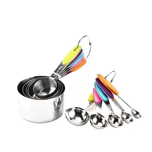 Hot sale 10 PCS STAINLESS STEEL MEASURING CUP AND SPOON SET with silicone handle for kitchen baking tools