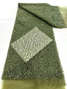 Tela bordada con cuentas de lentejuelas con forma de semirrollo brillante, tela de encaje de malla para vestido de novia, vestido ceremonial de fiesta de alta costura, pasarela - Product Image 6