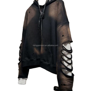 Custom Streetwear Cotton Heavyweight Acid Wash Hoodies Oversized Vintage Ripped Distressed double layer Waffle Hoodie for Men - Product Image 2