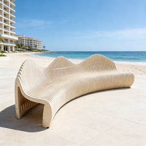 Sofá Combinado de Madera y Hierro con Forma de Arco Artístico Y517, Banco Decorativo para Espacios Públicos, para Patio de Villa, Cafetería, Terraza, Área de Descanso de Oficina - Product Image 5