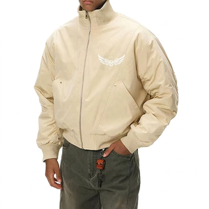 Chaqueta Beige para Hombre, Cuello Alto, Logotipo Bordado, Cierre de Cremallera, Estilo Casual para Otoño - Product Image 1