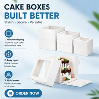 Boîtes à pâtisserie blanches pliables pour gâteaux de mariage et de fête, boîtes à emporter anti-fuite, boîtes à gâteaux hautes multi-tailles avec fenêtre