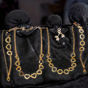 Wholesale 18K Gold Stainless Steel Women's Heart Geometric Double-Layer Chains Fashion Jewelry Sets for Party Necklace Earrings - Product Image 3