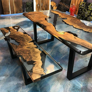 Table de salle à manger, de conférence ou de café en bois massif de style moderne de haute qualité avec bord naturel et résine époxy, idéale pour salon, 4ft ou 5ft - Product Image 1