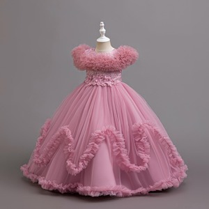 Gonna lunga floreale con paillettes europea da principessa adatta a 5-14 anni abito da festa trasparente in Mesh gonfio per ragazze - Product Image 4