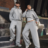 Ensemble de survêtement personnalisé pour fabricants : sweat à capuche uni zippé épais et pantalon de jogging à cordon, style streetwear et sport