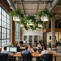Luminaire suspendu LED décoratif pour bureau, plafonnier commercial pour hall d'accueil et salle de repos, avec plantes artificielles