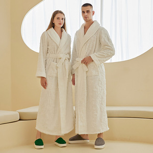 Luxuriöses Leichtgewichtiges Doppellagiges Verdicktes <span class=keywords><strong>Flanell</strong></span>-Nachthemd Herbst Winter; Herren Extra-Langes Übergroßes Jacquard-Gefüttertes Nachthemd - Product Image 4