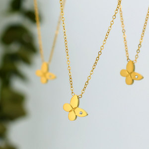 จี้สร้อยคอแฟชั่นรูปผีเสื้อประดับเพชร ชุบทอง 14k 18k ทำจากสแตนเลส 316L สำหรับผู้หญิง ขายส่ง - Product Image 1