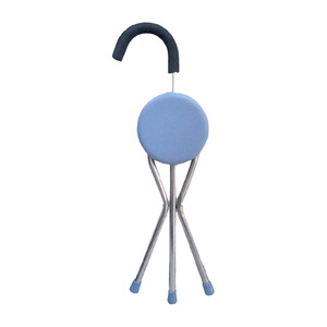 Multifunctional Metal Folding <b>Stool</b> Cane Tripod <b>Height</b> <b>Adjustable</b> Hiking Pole Office Use Rubber Tip Round Seat - Product Image 1