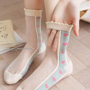 Meias de Tornozelo em Renda Transparente com Babados para Mulheres, 5 Estilos, Bordadas com Coração e Renda <span class=keywords><strong>Floral</strong></span>, Meias Coreanas Vintage para Noivas - Product Image 4