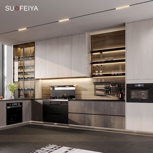 Sofeyia 현대 미국 흰색 PVC 홈 핸들 무료 찬장 주방 캐비닛 디자인 Foshan MDF 시체 패널 나무 옻칠 라미네이트 - Product Image 3