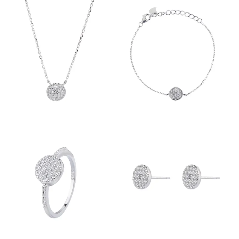 Fine Jewelry 925 Sterling Silver Ring Necklace Earrings Set Women Luxury Zircon Earrings Bracelet Jewelry Set