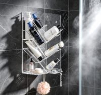 YUEFENG DISPLAY Étagère d'angle autoportante en plastique transparent, résistante à l'eau, design moderne, pour bouteilles de shampoing de 16 oz