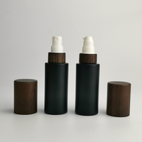 Bouteille cosmétique en verre dépoli 50 ml bouteille de sérum cosmétique visage vaporisateur bouteille cosmétique avec couvercle en bois pour emballage cosmétique