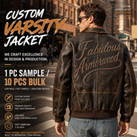 Blouson aviateur en cuir d'agneau vieilli marron rétro personnalisé, avec broderie 3D OEM, en cuir véritable