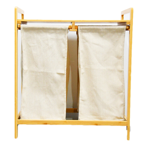 Autonome 2 Section Double Cadre En Bambou Organisateur De Blanchisserie Trieur Panier Vêtements Panier De Rangement Poubelle avec Poignées - Product Image 1