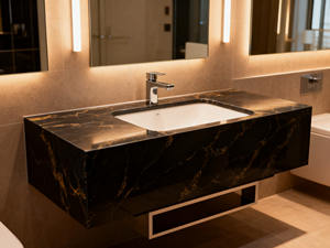 משטח עבודה מאבן קוורץ קראקטה שחור שטוח, התאמה אישית סיטונאית - Product Image 3