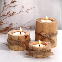 Décoration Porte-bougies cylindriques en bois pour bougies de thé, style simple et original, couleur bois naturel, pot à fleurs en bois créatif