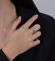 Bague en argent sterling 925 personnalisée, design croisé, double couche de zircon, bijoux fins de haute qualité pour femmes
