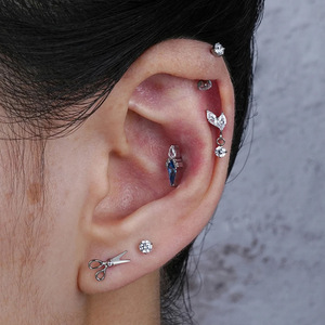 <b>Titanium</b> Leaf Stud Earrings G23 Internal Thread Prong Setting Plant Shape Fashion Stud Earrings - Product Image 2
