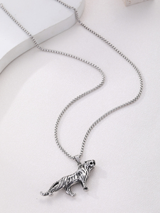 Collar con Colgante de <span class=keywords><strong>Tigre</strong></span> Rugiente de Acero Inoxidable para Hombre, Collar de Animal Salvaje 3D Oxidado con Cadena de Caja - Product Image 5