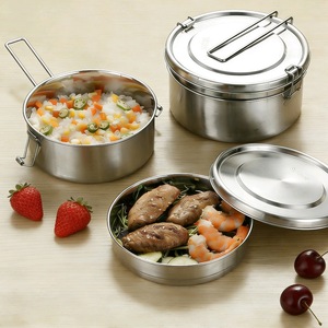 304 Stainless Steel <b>Round</b> Lunch <b>Box</b> Double Layer With Buckle Lid For Students Office Workers - Product Image 1