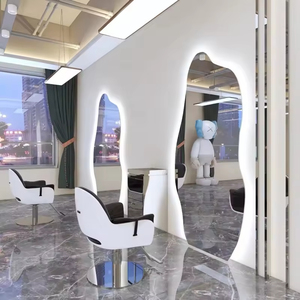 Không thường xuyên tường gương chiều dài trang trí nội thất hình dạng lớn đứng đứng hiện đại lượn sóng Gương <span class=keywords><strong>LED</strong></span> tóc Salon đồ nội thất gương trạm - Product Image 4