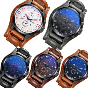 Hot販売Curren 8225 Luxury Leather Strap Waterproof Sport Japan Quartz Curren Watch