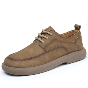 Nouvelles chaussures décontractées rétro pour hommes, mocassins d'affaires en cuir véritable, semelle épaisse, tendance de la mode, bout rond, doublure en PU, semelle extérieure en caoutchouc - Product Image 2