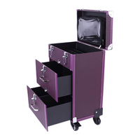 Boîte à maquillage professionnelle 4 en 1 en cuir PU, chariot de rangement pour outils de manucure, organiseur de cosmétiques, valise de maquillage avec roulettes