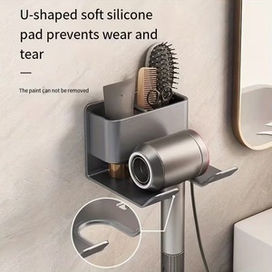 Hair Dryer Holder Wall Mounted Storage Rack With Shelf For Bathroom Hair Tools Organizer Matte Black Rectangle Corner Mount - Product Image 4