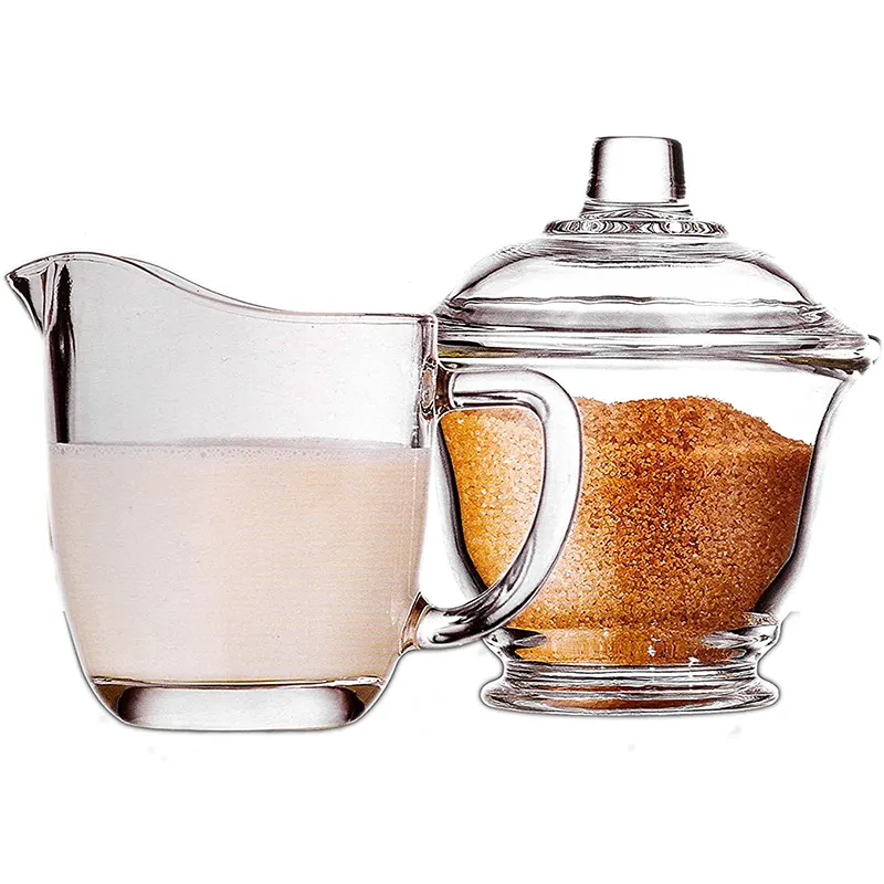Petites tasses à café et lait en verre personnalisé, vente en gros, avec pot, sucrier en verre transparent, ensemble, 2020