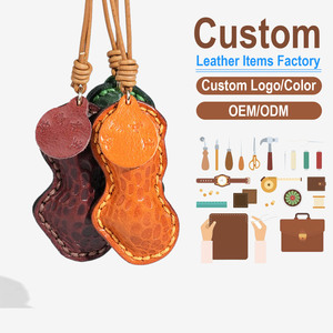 Handmade Vegetable Tanned <b>Leather</b> Peanut Charm Cute Good Things Happen Cowhide Bag Pendant Premium Genuine <b>Leather</b> Car <b>Keychain</b> - Product Image 1