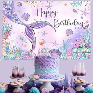 Toile de fond thème sirène 2026, ballons, décorations de fête d'anniversaire, topper de gâteau, nappe, pour anniversaire de filles, livraison directe - Product Image 3