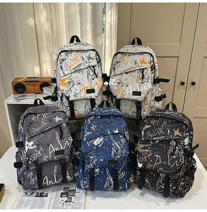 <b>Backpack</b> Women's Cool L Capacity Graffiti Men's Travel College Students Male Junior High School Students Schoolbag - Product Image 5