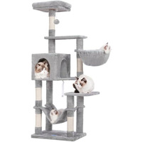 Tour de chat en bois à plusieurs niveaux avec grand hamac Condo d'intérieur pour chat avec griffoirs recouverts de sisal Emballage en carton