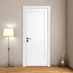 Puerta Interior Moderna Personalizada Precolgada Impermeable Estilo Shaker con Imprimación Blanca, Puertas de Madera Maciza de 3 Paneles para Dormitorio, Casa, Hotel, Apartamento - Product Image 2