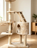 Arbre à chat multi-niveaux avec condo, hamac et poteaux en sisal pour chats, vente en gros, OEM, logo personnalisé, marque privée, fournisseur pour animaux de compagnie, commande en gros, MOQ